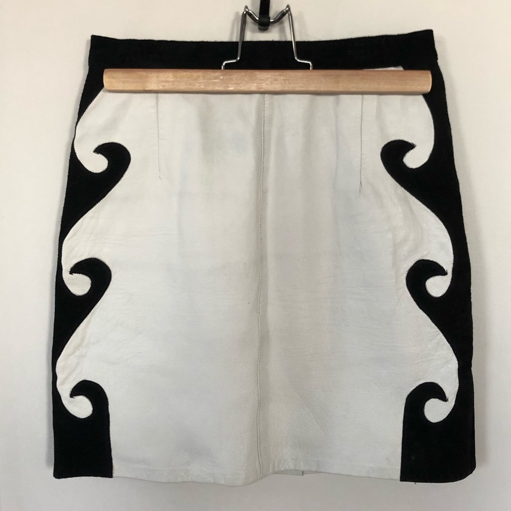 Vintage Leather Miniskirt Black White Size Small